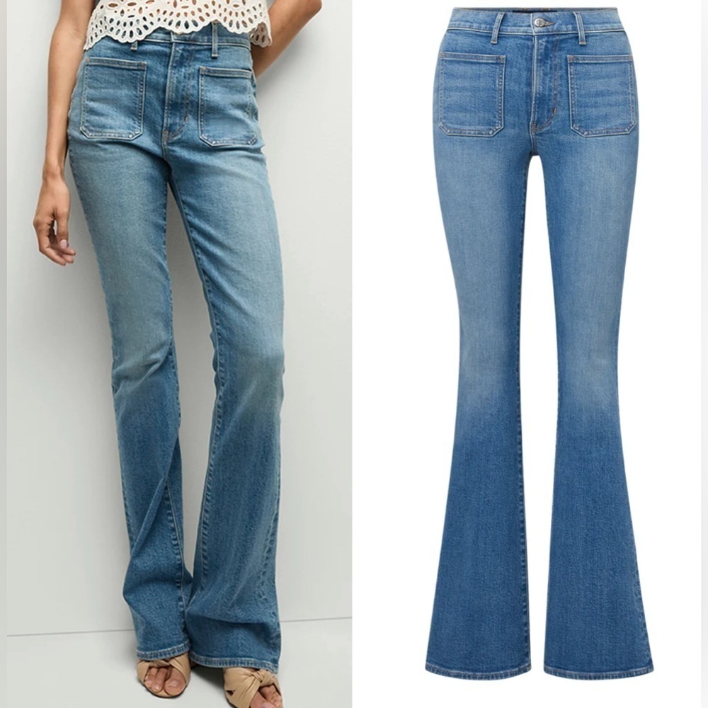 Veronica Beard Beverly flare jeans with patch in seawaterstone NWT